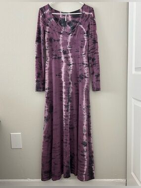 Free People Purple Tie Dye Maxi Dress Womens M Cotton Boho Hippie Festival